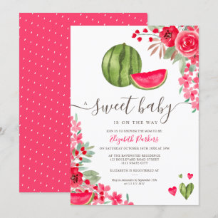 Invitation Eté pastèque baby shower d'aquarelle fleurie