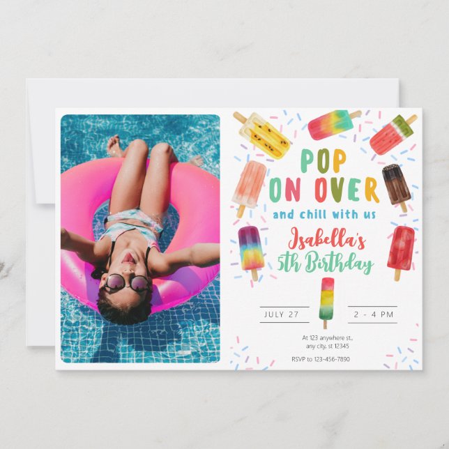 Invitation Eté pop crème glaces fête anniversaire piscine (Devant)