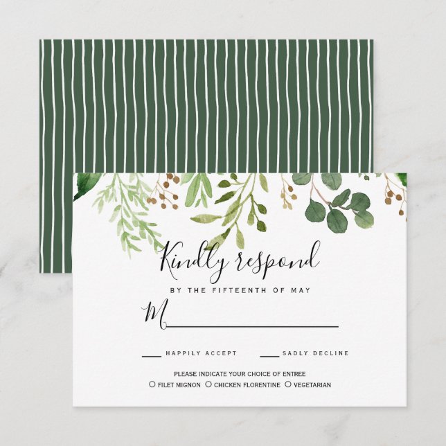 Invitation Eté prairie feuilles Mariage RSVP REPAS CHOIX (Devant / Derrière)