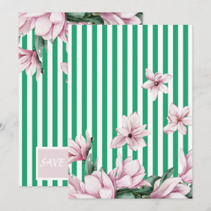 Invitation Été, printemps, imprimé magnolia rayé vert