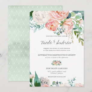Invitation Été rosissant Mariage floral aquarelle