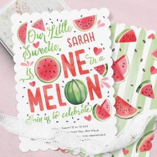 Invitation Eté rouge pastèque, Un dans un melon 1er anniversa
