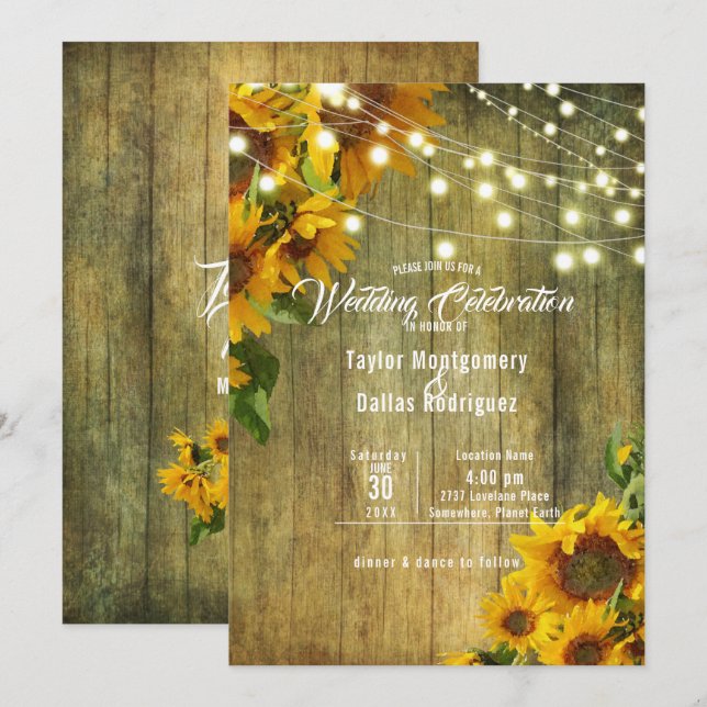 Invitation Été tournesol | Rustic Americana (Devant / Derrière)