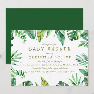 Invitation Été tropical  Baby shower Feuilles d'aquarelle