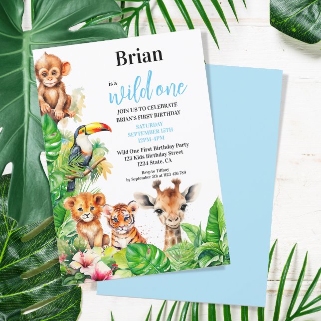 Invitation Été Tropical Jungle Safari Wild Un Anniversaire (Créateur téléchargé)