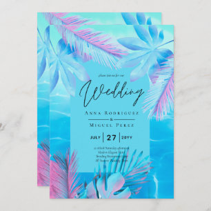 Invitation Eté tropical moderne Aqua Mariage bleu rose