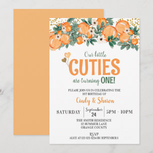 Invitation Été Twins 1er Anniversaire, Oranges Girls Annivers
