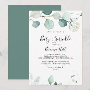 Invitation Été Vert Eucalyptus Foliage Bébé Parsemer