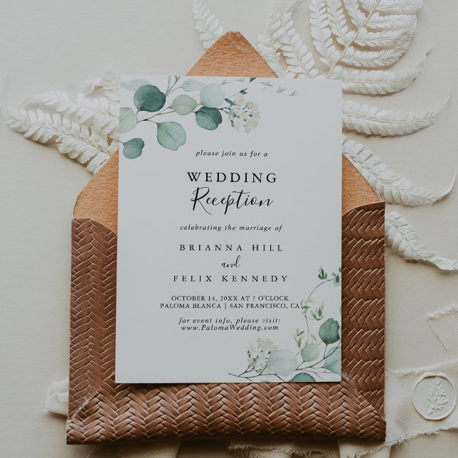 Invitation Été Vert Eucalyptus Foliage Réception de mariage (Créateur téléchargé)