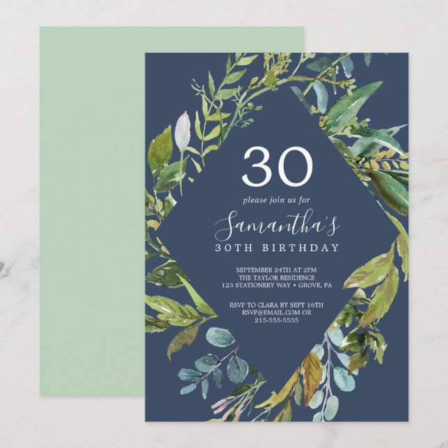 Invitation Été Vert Marine Couronne diamant 30e anniversaire (Devant / Derrière)