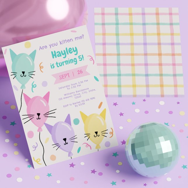 Invitation Êtes-Vous Kitten Me Cute Kitty Chat Anniversaire A (Are You Kitten Me Cute Kitty Cat Birthday Rainbow Invitation)