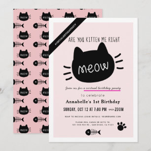 Invitation Êtes-Vous Kitten Me Droite Meow Rose Virtual BIrth