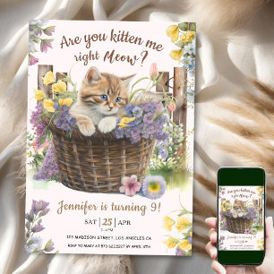 Invitation Êtes-vous Kitten Me Floral rose Chat 9e anniversai