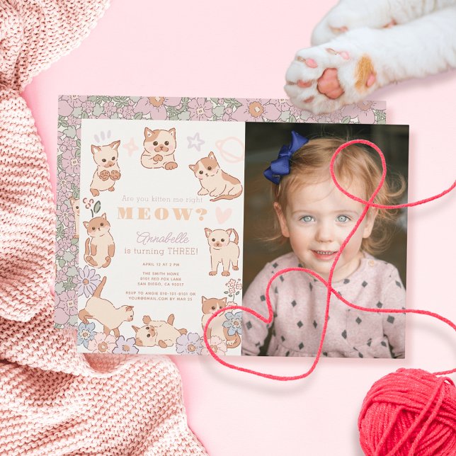 Invitation Êtes-Vous Kitten Me Juste Meow Photo Anniversaire (Créateur téléchargé)