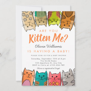 Invitation Êtes-Vous Kitten Me ? Kitty Cats Baby shower neutr