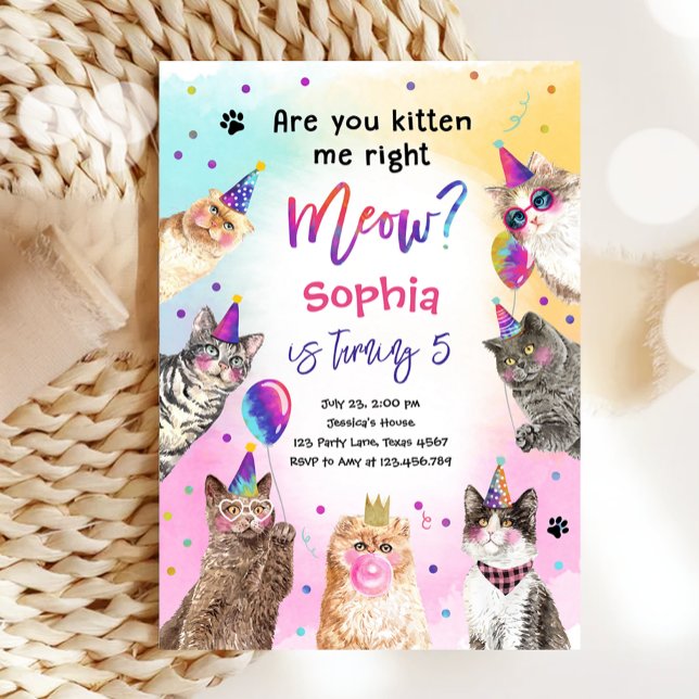 Invitation Êtes-Vous Kitten Me Meow Chat Fille Anniversaire (Créateur téléchargé)