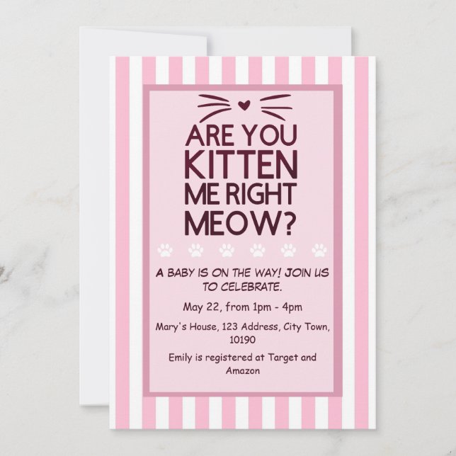 Invitation Êtes-vous Kitten Me ? Un bébé arrive ! (Devant)
