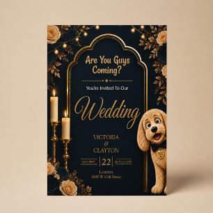 Invitation Êtes-vous là ? Chien drôle bleu marine Mariage