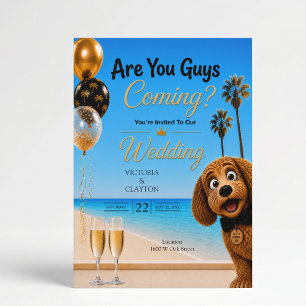 Invitation Êtes-vous là ? Mariage de chiens sur la plage de L