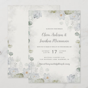 Invitation Ethéal Blanc Floral Sage Vert Turquoise ivoire