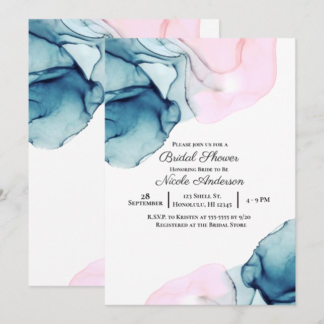 Invitation Ethéal Turquoise rose Élégant Fête des mariées mod (Devant / Derrière)