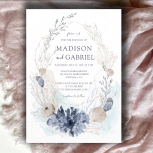 Invitation Ethereal Aquarelle Coral Seashell Mariage maritime