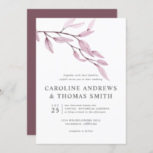 Invitation Ethereal Bourgogne   mariage Feuille chic