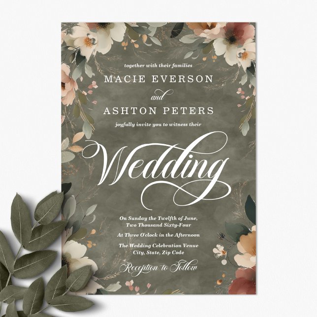 Invitation Ethereal Elegance Sage Whisper Mariage d'aquarelle (Step into a world where love and nature intertwine, with our Ethereal Elegance Invites.)