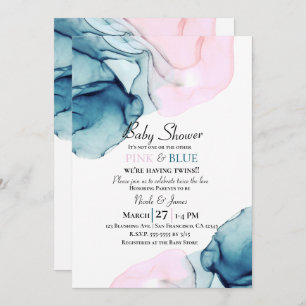 Invitation Ethereal Inky Turquoise rose et bleu garçon Jumeau
