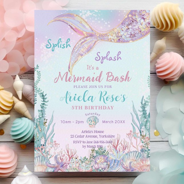 Invitation Ethereal Mermaid Bash Sous La Piscine De Mer Anniv (Créateur téléchargé)