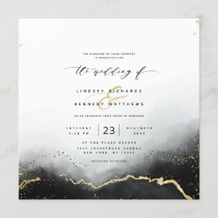 Invitation Ethereal Mist Ombre Black Luxury Carré Mariage