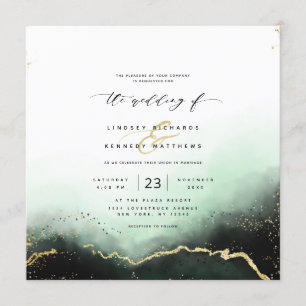 Invitation Ethereal Mist Ombre Green Luxury Carré Mariage