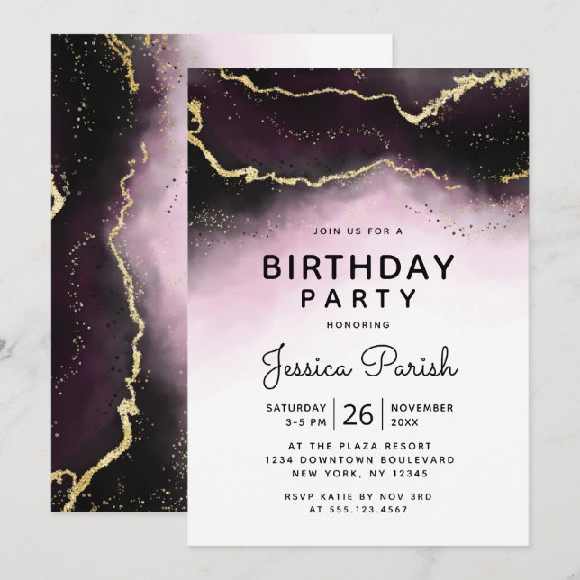 Invitation Ethereal Mist Ombre Vin Bourgogne Anniversaire (Devant / Derrière)
