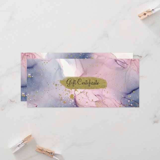 Invitation Ethereal Periwinkle Pink Gold Certificat cadeau (Devant/Arrière en situation)