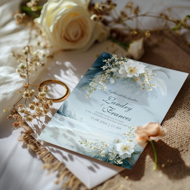 Invitation Ethereal White Floral Coastal Winter Beach Wedding (Créateur téléchargé)