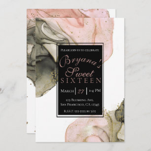 Invitation Éthérée Moody Rose Black Or Inky Glam Sweet 16