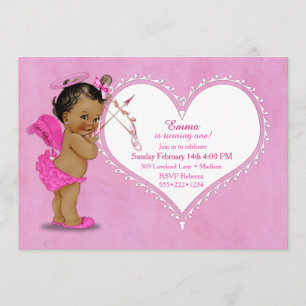 Invitation Ethnic Baby Girl Cupid Angel Wings Halo Hot Pink