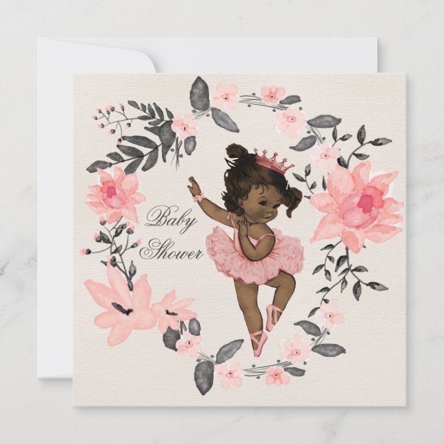 Invitation Ethnic Ballerina Watercolor Wreath Baby shower (Devant)