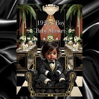 Invitation Ethnic Boy Baby Shower 1920s Art deco black gold