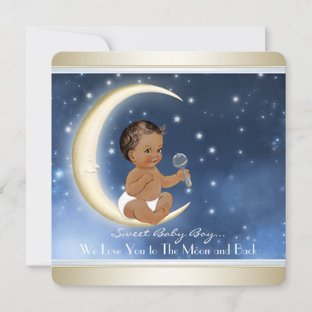 Invitation Ethnic Boy Moon and Back Baby shower (Devant)