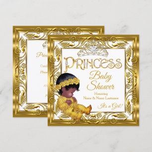 Invitation Ethnic Dark Golden Princess Baby shower Gold White