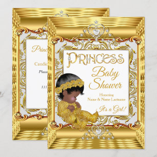 Invitation Ethnic Dark Golden Princess Girl Baby shower Gold