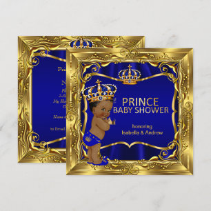 Invitation Ethnic Prince Baby shower Boy Blue Ornate Gold