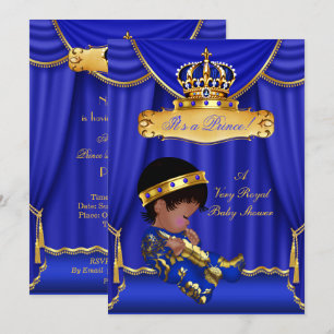 Invitation Ethnic Prince Boy Baby shower Royal Blue Draps