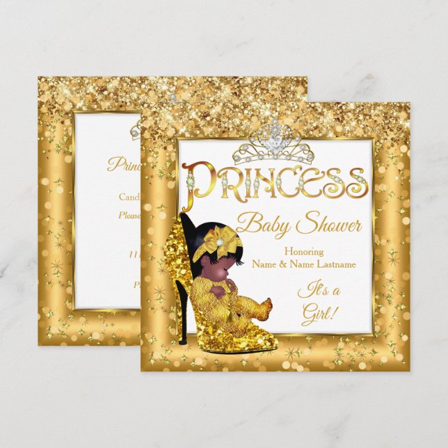 Invitation Ethnic Princess Baby shower Gold High Heure Partie (Devant / Derrière)