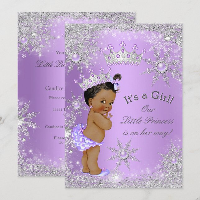 Invitation Ethnic Princess Baby shower Lavender Wonderland (Devant / Derrière)
