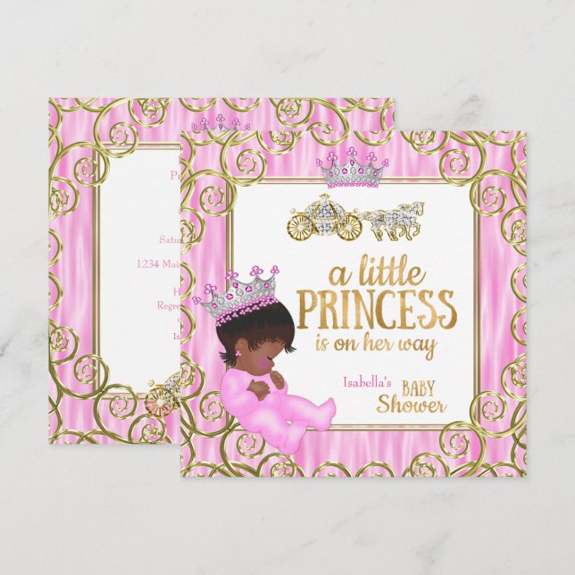Invitation Ethnic Princess Baby shower Pink Horse Carriage (Devant / Derrière)