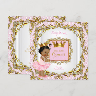 Invitation Ethnic Princess Baby shower Rose Lace Blanc Or