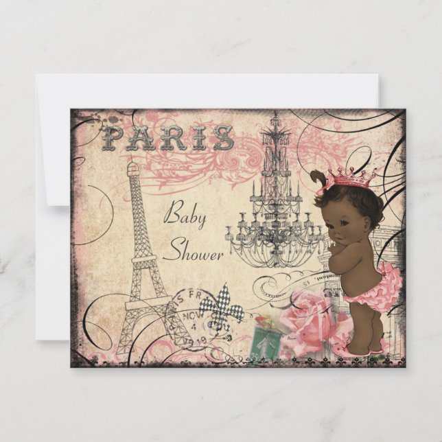 Invitation Ethnic Princess Paris Eiffel Baby shower Tour (Devant)
