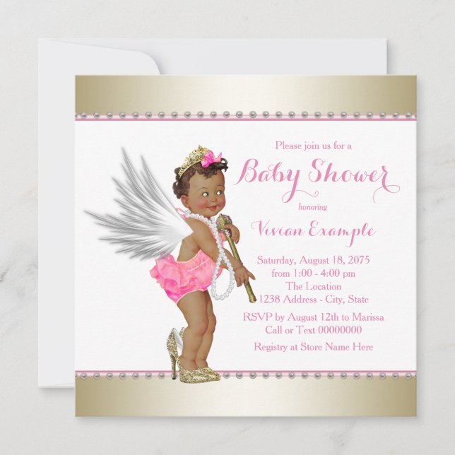 Invitation Ethnic Princess Pearl Rose Gold Angel Baby shower (Devant)